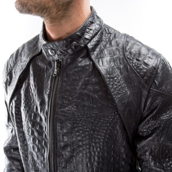 facto black crocodile leather jacket