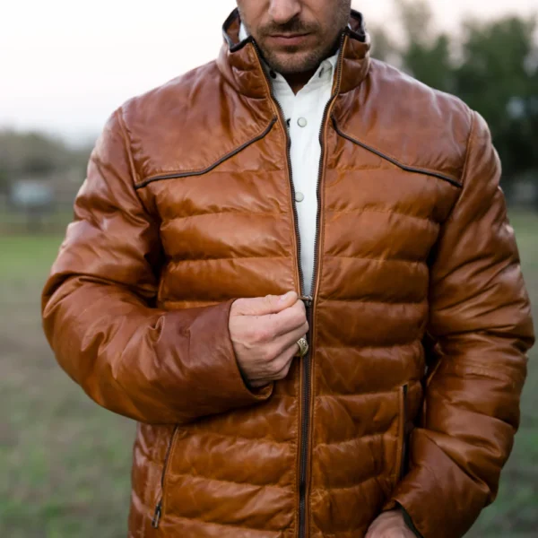 leather puffer jacket