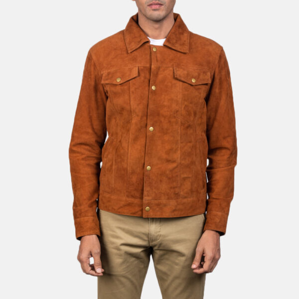 factowears brown men suede leather jacket