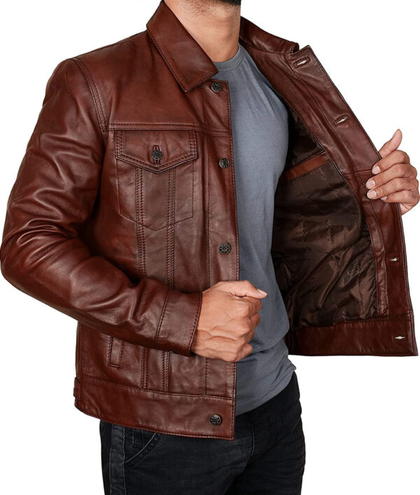 waxed leather trucker jacket