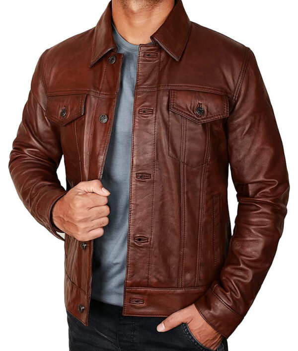 mens leather vintage trucker jacket