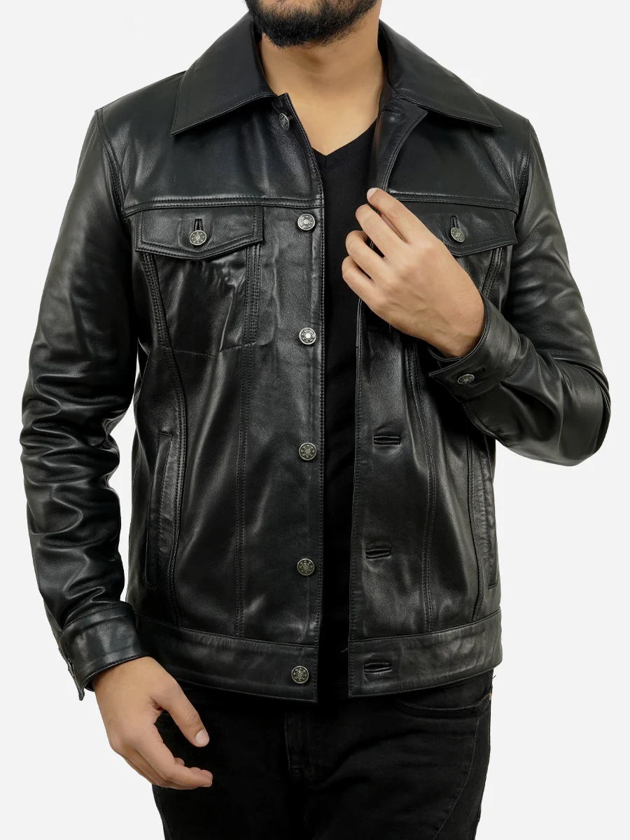 black sheepskin leather jacket