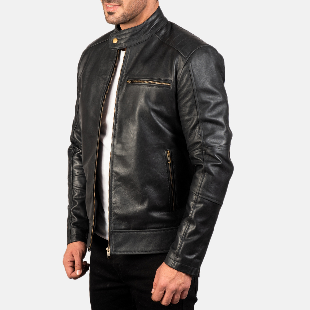 MENS BLACK BIKER JACKET OF FACTOWEARS