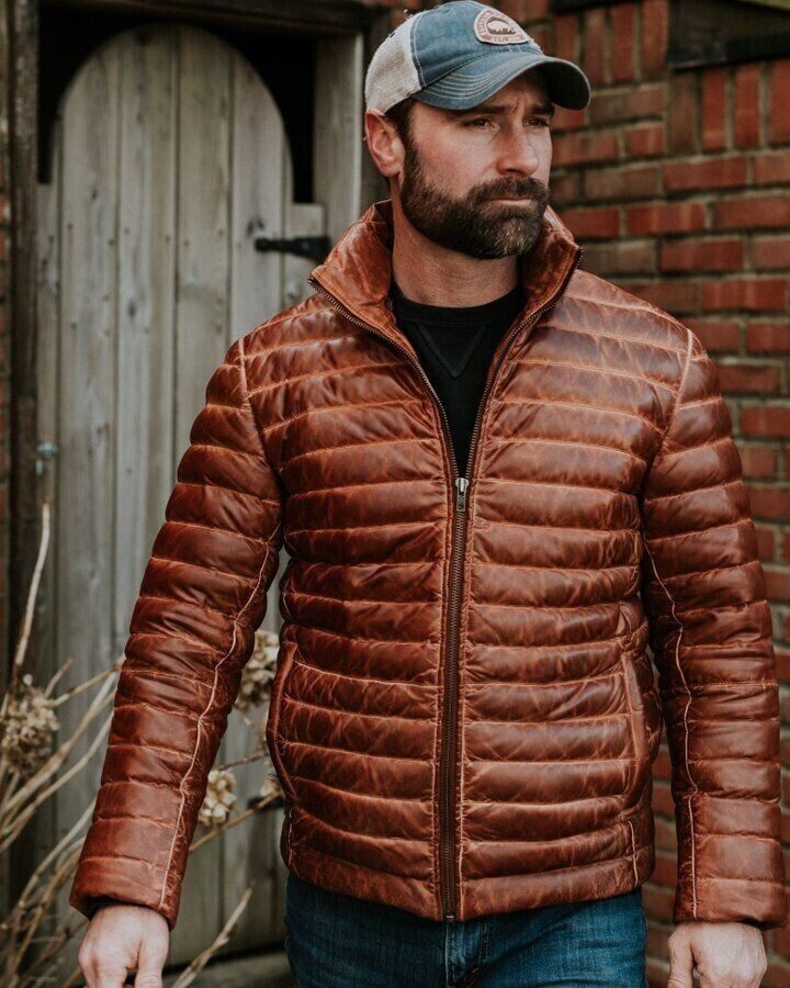 mens sheepskin leather puffer jacket