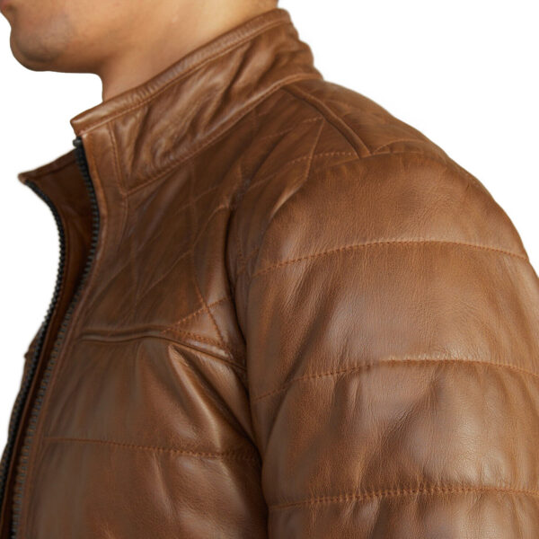 brwon leather puffer jacket