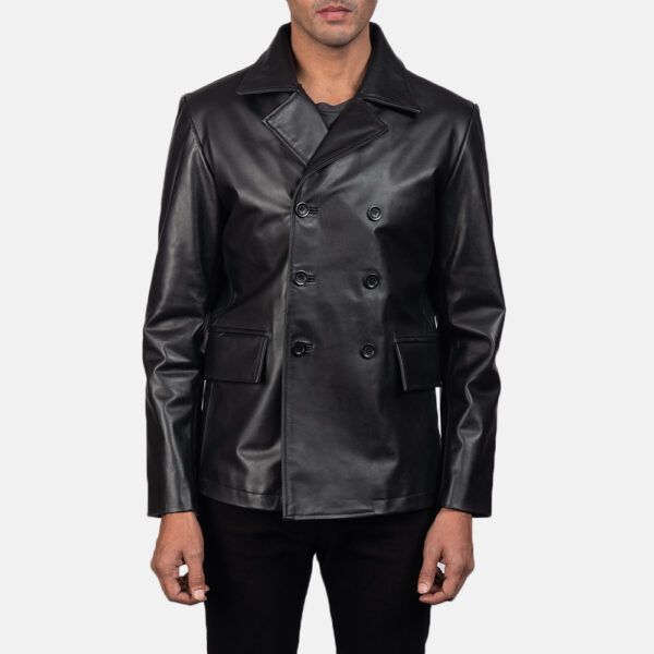 mens black fashion leather stylish peacoat