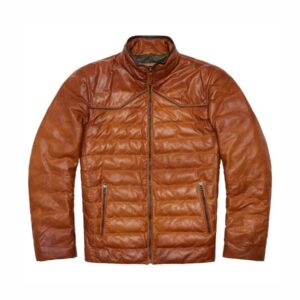 Mens cool brown puffer leather jacket trending inst design