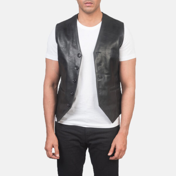 mens genuine leather black vest