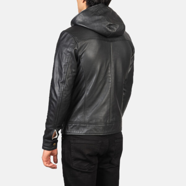 black leather hooded jacket