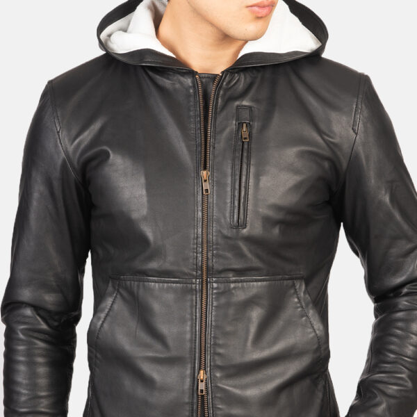 mens top class leather hooded fashion leather jacket