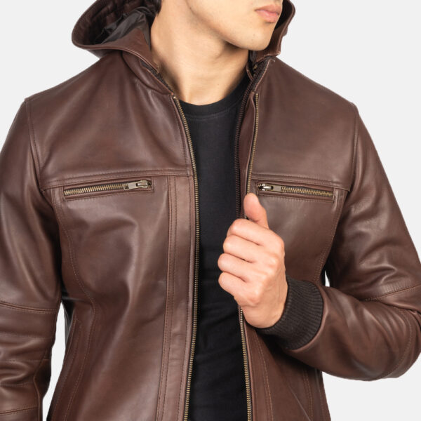 hooded brown bomber jacket