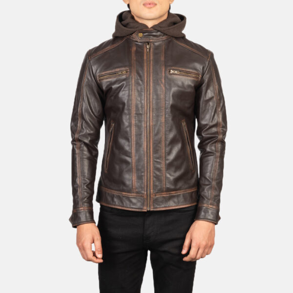 brown hooded bomber jacket