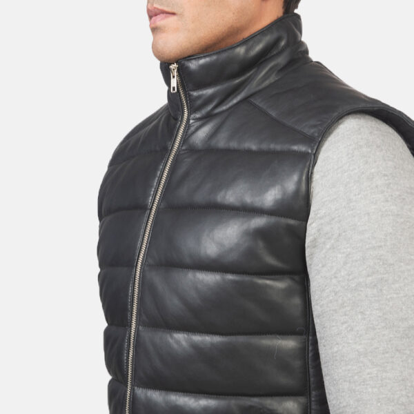 mens black leather vest