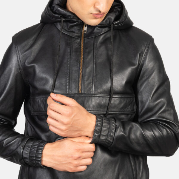 hooded black leather jacket