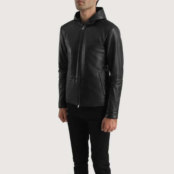 MENS HOODED LEATHER JACKET