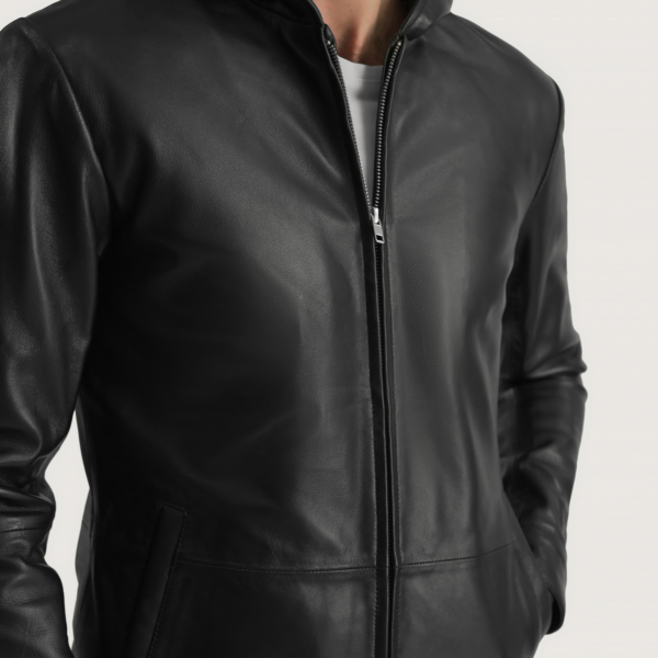 mens black hooded leather jacket