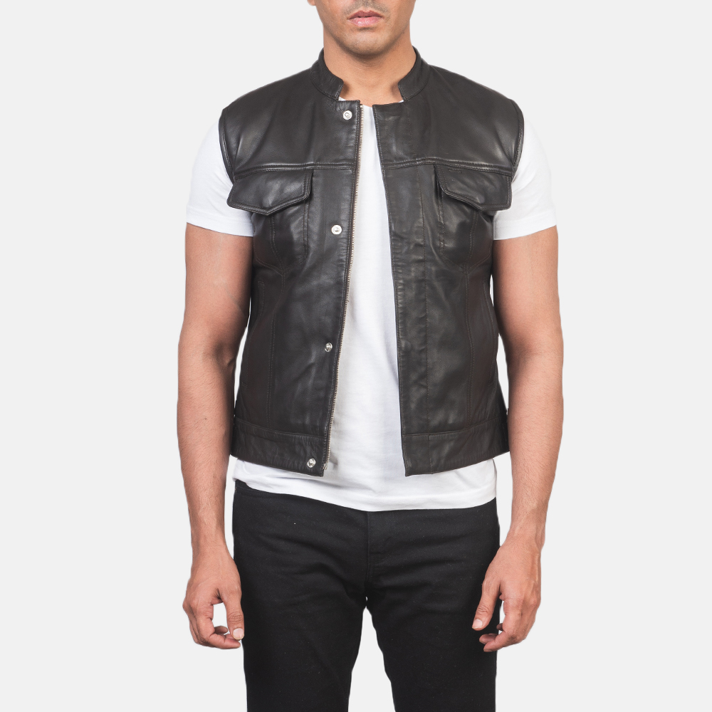 brown leather vest