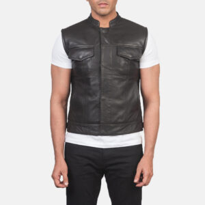 mens moto brown facto leather vest