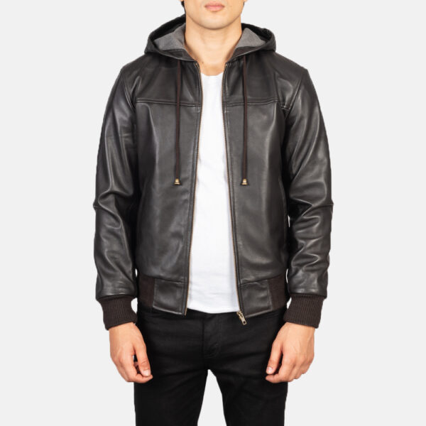 mens hooded fashion leather jacket