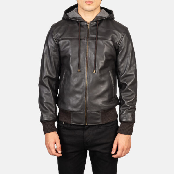 mens zipper hooded leather jacket