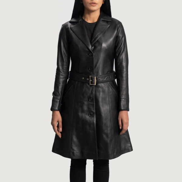 Women’s Leather Overcoat Belted Leather Trench Coat Women Trench Style Leather Coat