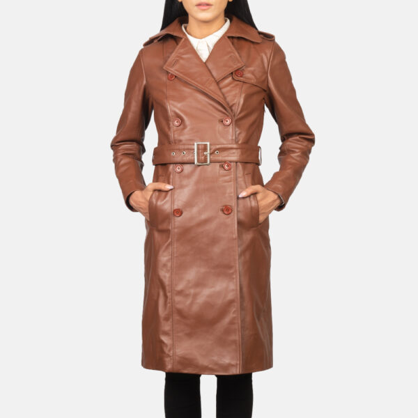 Women’s Long Leather Trench Elegant Leather Trench Coat Women