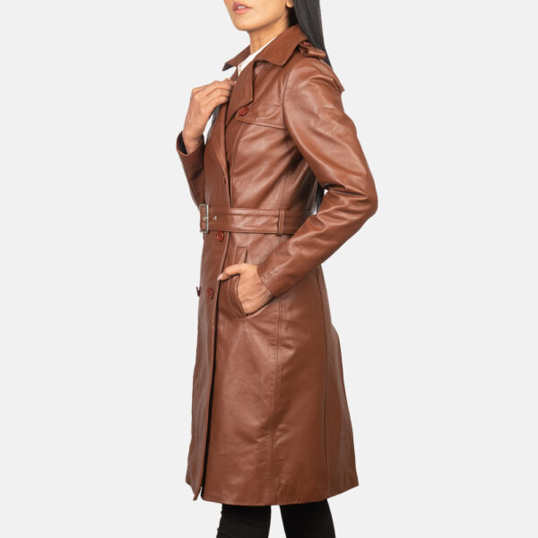 Classic Leather Trench Coat Women’s Double-Breasted Leather Trench