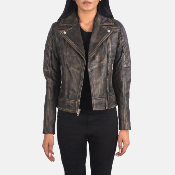 Two-Tone Waxed Leather Biker Jacket Women