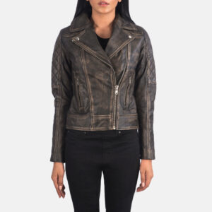 Women’s Two-Tone Waxed Leather Motorcycle Jacket Waxed Leather Jacket Women Two-Tone