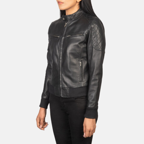 facto women black leather jacket