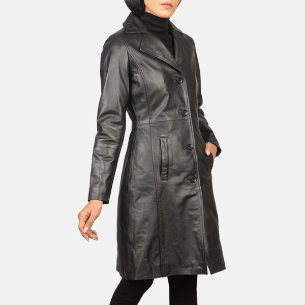 Black Leather Trench Coat Women single breast