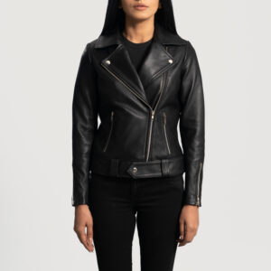 women black leather biker jacket