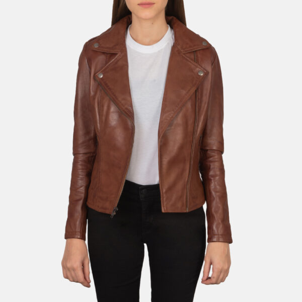 Women’s Color Block Waxed Leather Jacket Two-Tone Waxed Leather Biker Jacket Women