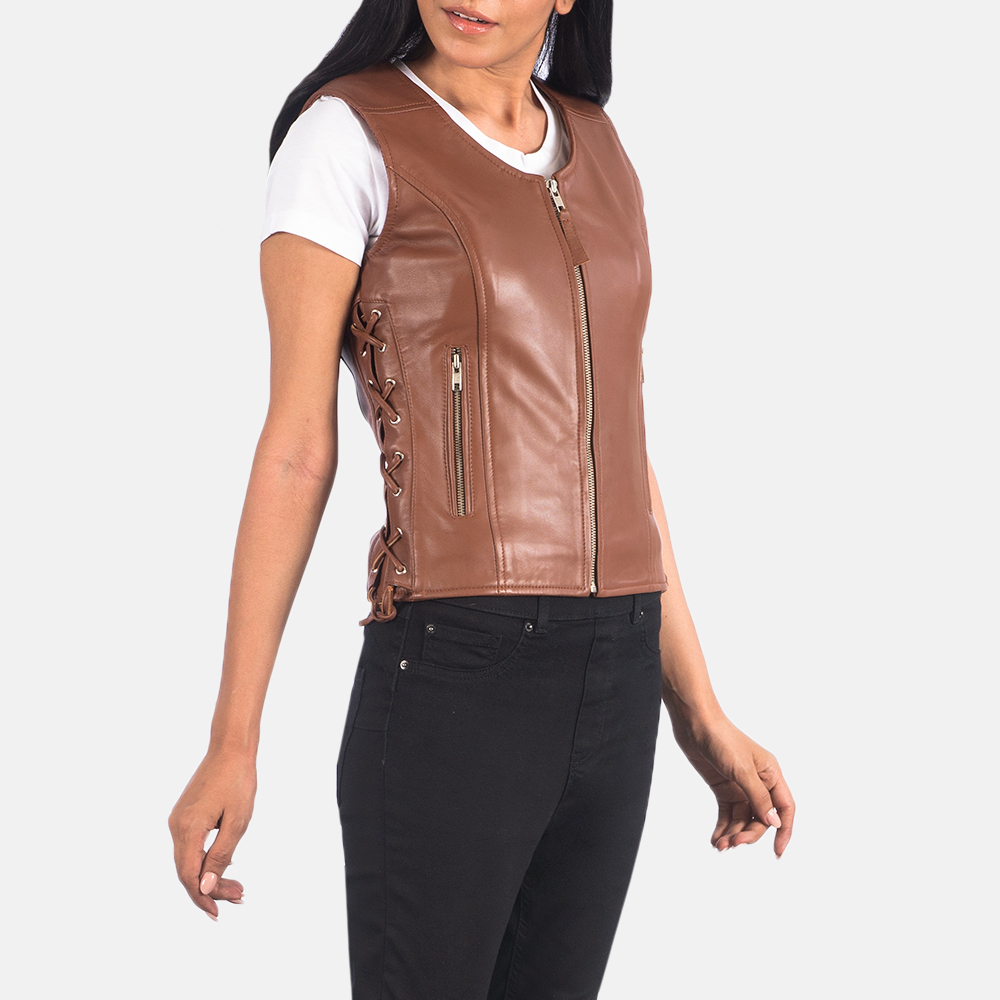 biker Leather Vest Women Brown Leather Vest for Women