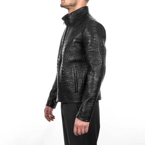 black crocodile leather jacket