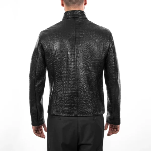 mens black crocodileskin leather jacket