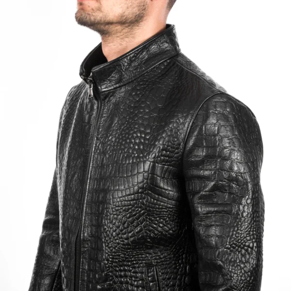 mens texture alligator embossed leather jacket