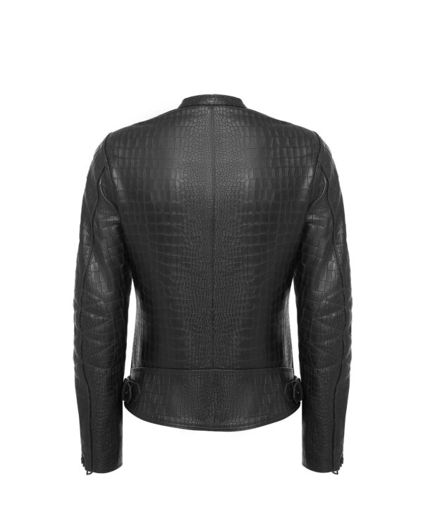 Women’s Crocodile Patterned Biker Jacket Black Embossed Crocodile Biker Jacket for Women