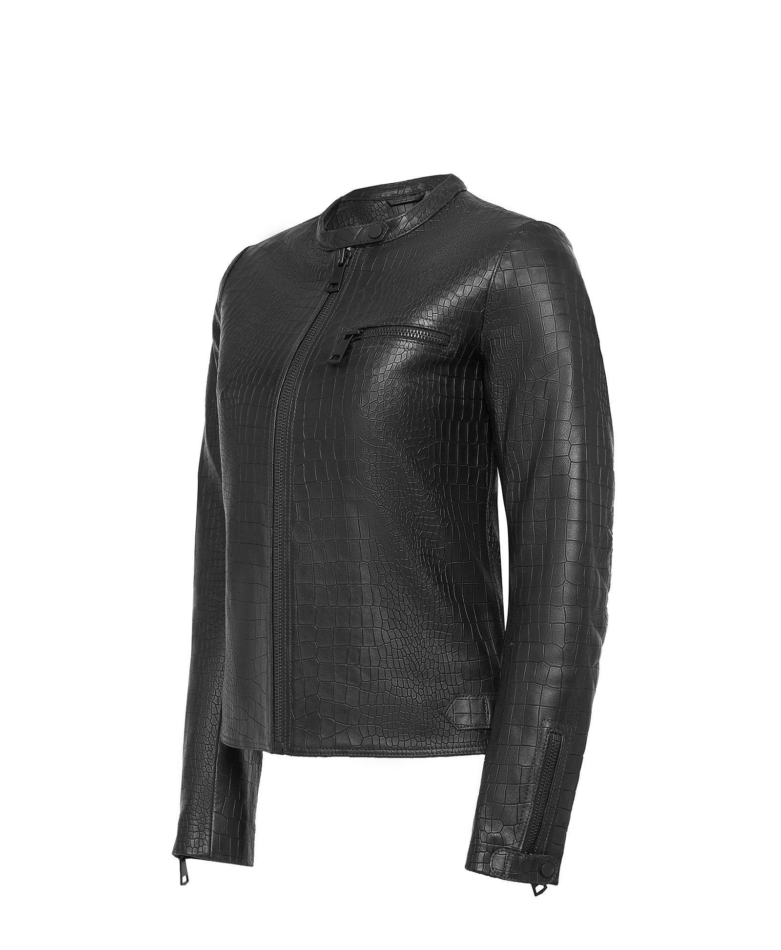 Women’s Crocodile Leather Biker Jacket Black Croc-Embossed Leather Biker Jacket Crocodile Texture Biker Jacket Women