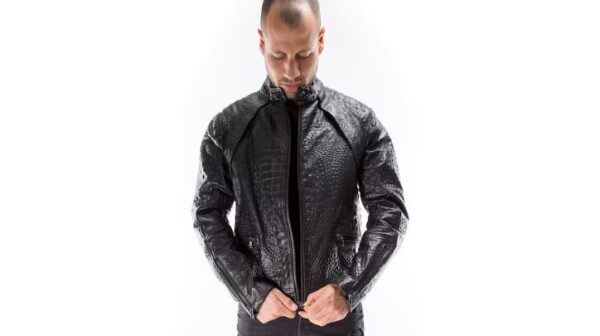 mens black crocodile leather jacket