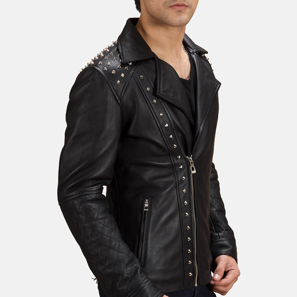 studded fashion black leather jacket