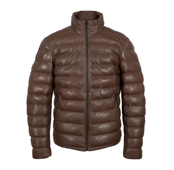 brown puffer jacket