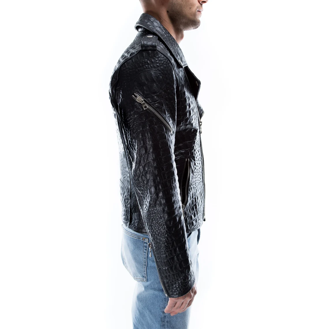 mens embossed crocodile leather jacket