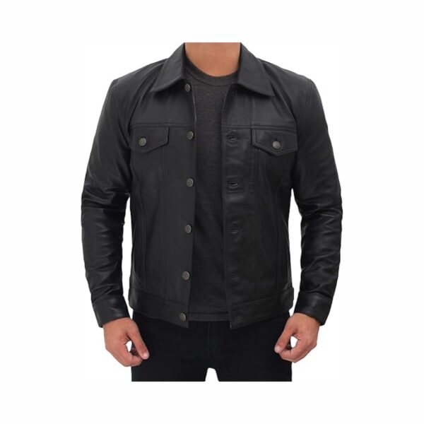 mens leather trucker style fashion jacket