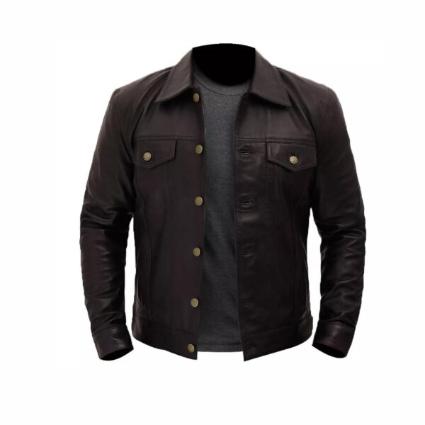 Men’s Biker Trucker Leather Jacket Men’s Slim Fit Leather Trucker Jacket