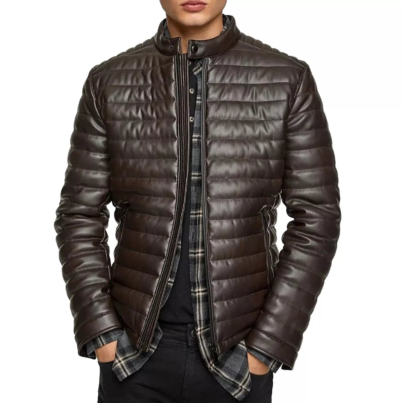 mens leather puffer jacket