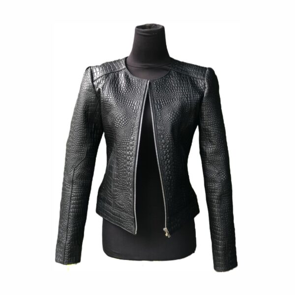 Black Embossed Crocodile Biker Jacket for Women Fashion Crocodile Embossed Leather Jacket Women