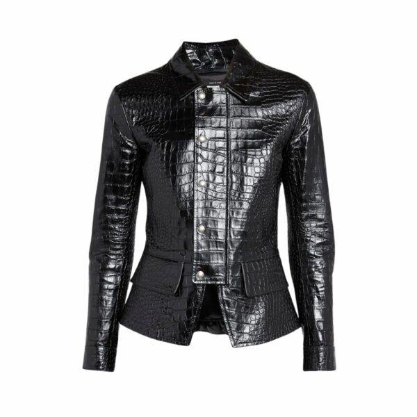 Women’s embossed leather jacket Luxury embossed leather jacket Fashionable characodile jacket women