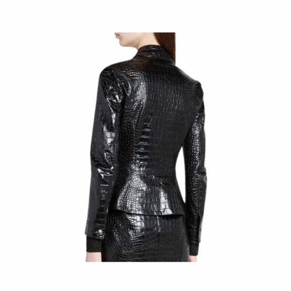 Textured leather jacket women Genuine leather characodile jacket Stylish embossed leather jacket